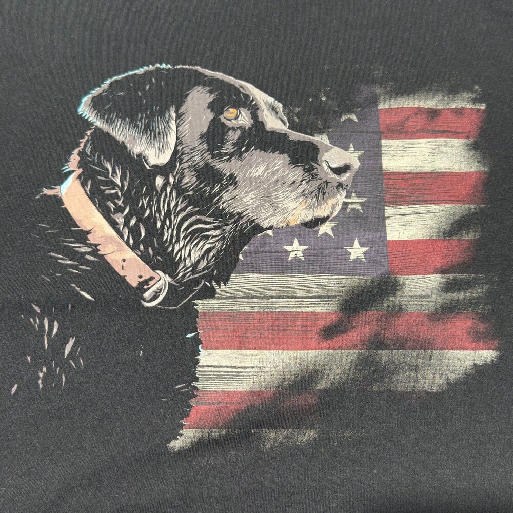 Black Lab American Flag Patriotic T-Shirt Mens 2XL Hunting USA Dog Graphic
